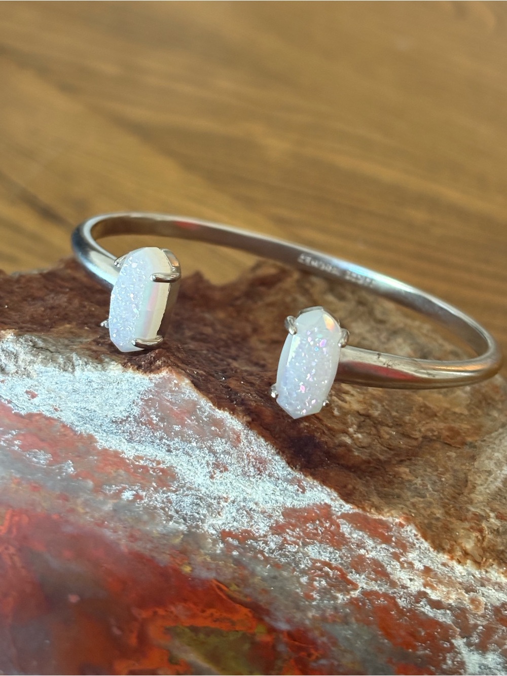 Kendra Scott Edie Silver White Opal like Open Cuff Bracelet